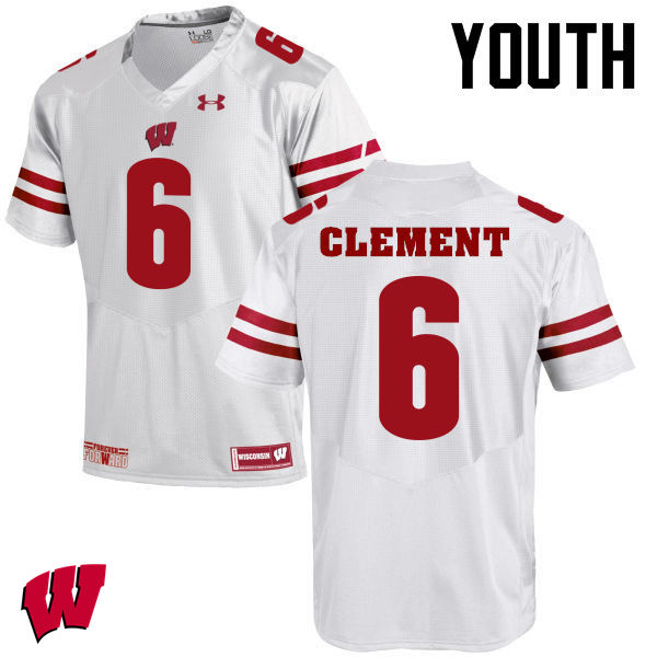 Wisconsin Badgers Youth #6 Corey Clement NCAA Under Armour Authentic White College Stitched Football Jersey KD40X53WO